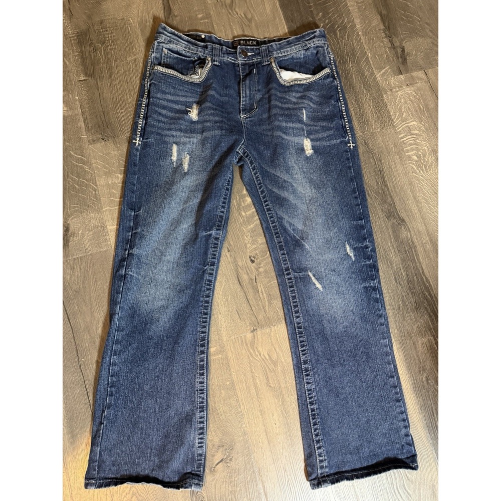 CJ Black Premium Men's Jeans - Distressed Low Rise Bootcut - Sz 36 32L